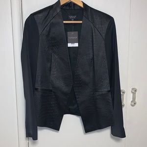 Topshop Black Faux Leather Reptile Print Blazer 8